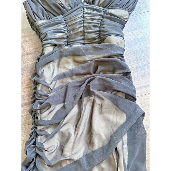 B Darlin Women's Juniors Sleeveless Ruched Bodycon Dress Black Nude size 3/4 - Picture 4 of 8